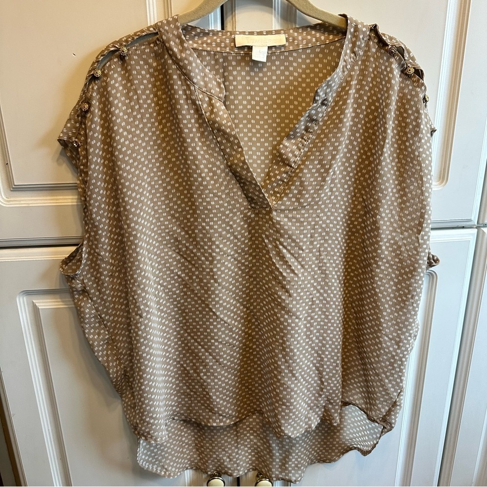 Lumiere Taupe Polka Dot Sleeveless V-Neck Blouse
